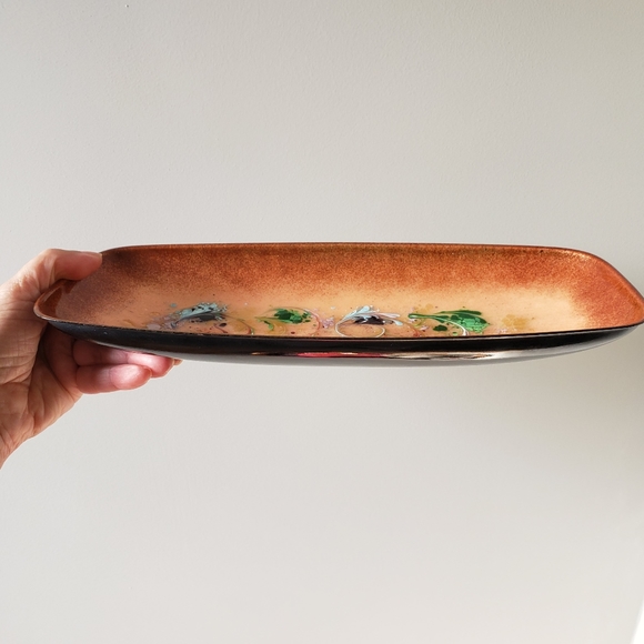 MCM Vintage Enameled Copper 12" Oblong Trinket Tray Dish - Picture 5 of 6